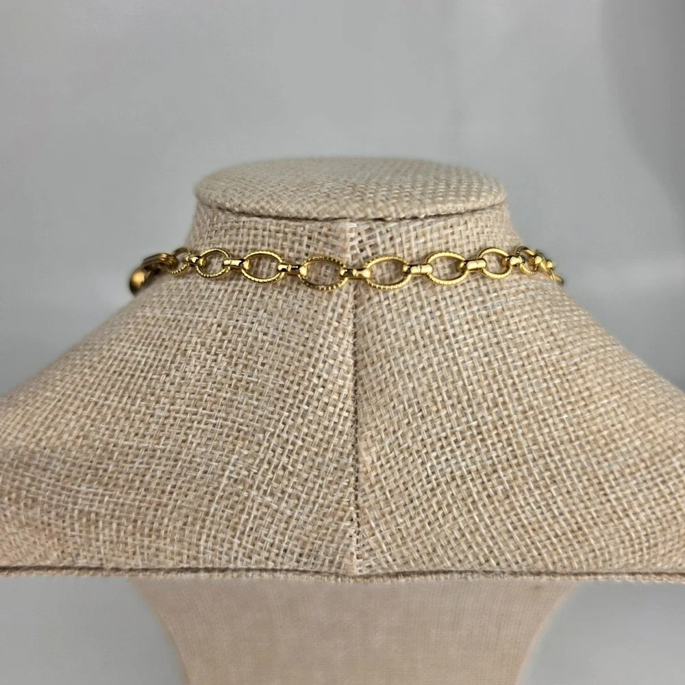 Vintage 1990s Chunky Statement‎ Necklace Amethyst Stone Painted Beads Gold Tone